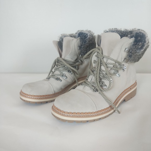 Sam Edelman Shoes - Sam Edelman Bowen Faux Fur Lined Lace Up Combat Boots Beige Suede‎ Size 9.5